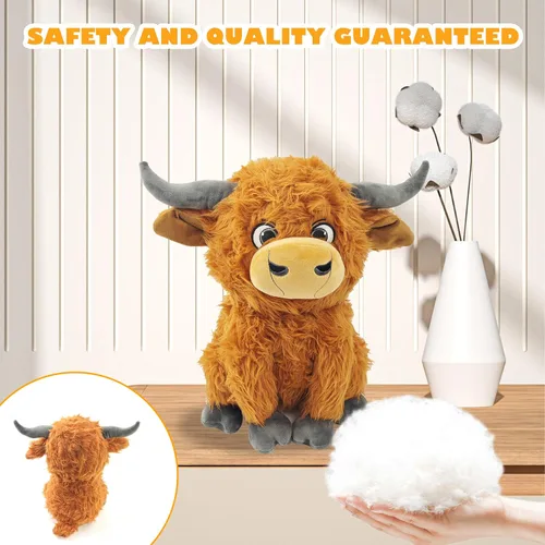 Miniatura 6 de Juguete de peluche de vaca de las tierras altas de 12 pulgadas, animal de peluche de gran tamaño, mullido, lindo y mullido ganado de las tierras