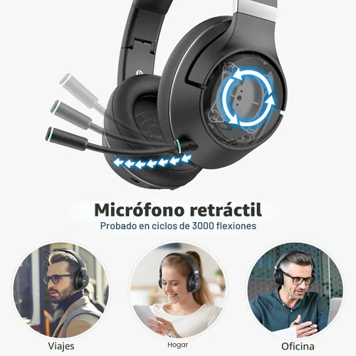 Miniatura 4 de H300 Auriculares inalámbricos Bluetooth con micrófono, auriculares sobre la oreja con dongle USB y función de silenciar, micrófono retráctil