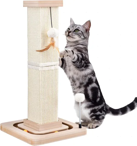 LIFLIX Rascador para gatos de 27 pulgadas, rascador de sisal para gatos con bolas interactivas y bolas colgantes, postes rascadores verticales para