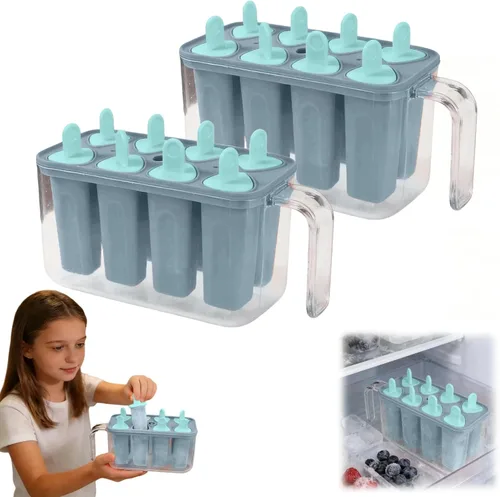 Miniatura 11 de 8 cavity Ice Pop Maker Mold Tray, Reusable Popsiclee Molds, Reusable Easy Release Ice Cream Container with Sticks for Yogurt Juice and DIY Chilled