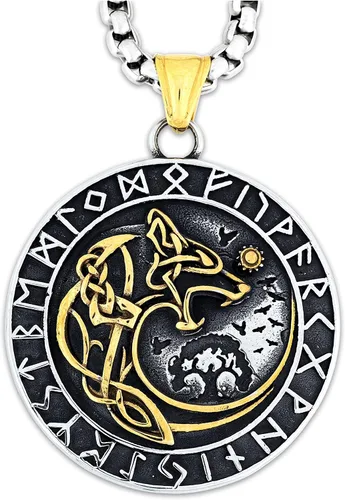HAQUIL Viking Necklace, Skoll Hati Wolf Pendant, Viking Jewelry Gift for Men and Women