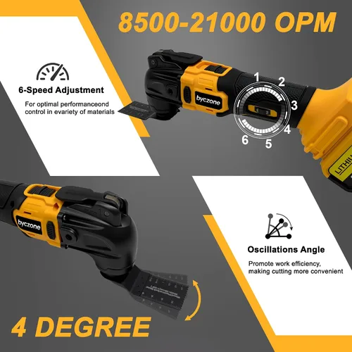 Miniatura 4 de Multiherramienta oscilante inalámbrica compatible con batería DeWalt 20V Max, solo herramienta, 6 velocidades 8,500-21,000 RPM, luz LED integrada