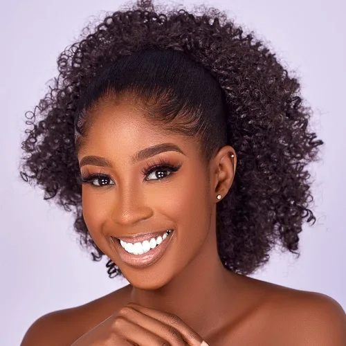 Miniatura 18 de Extensión de cola de caballo rizada con cordón Afro Puff para mujeres negras, extensiones de cabello sintético corto afro Kinkys rizado, extensión