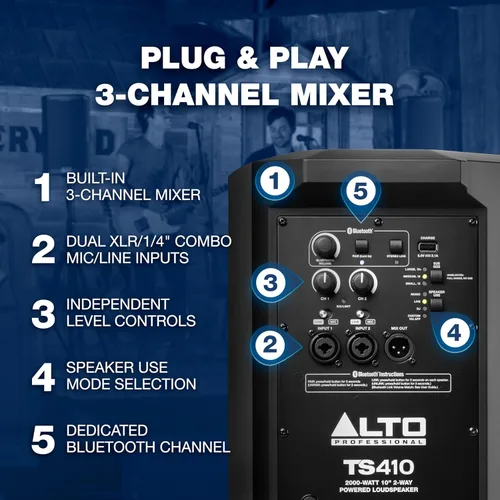 Miniatura 5 de ALTO TS410 2000 W 10" Altavoz PA amplificado con mezclador de 3 canales, transmisión Bluetooth, vinculación de altavoces inalámbricos, aplicación DSP