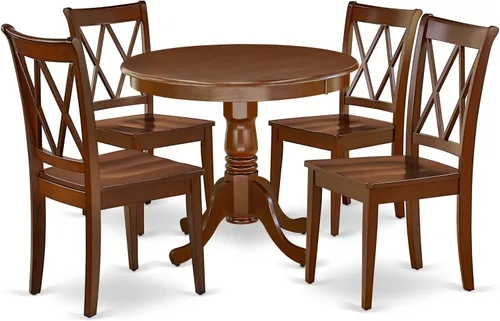 Miniatura 19 de East West Furniture ANCL3-LWH-W - Juego de mesa de cocina de 3 piezas para espacios pequeños contiene una mesa de comedor redonda con pedestal y 2