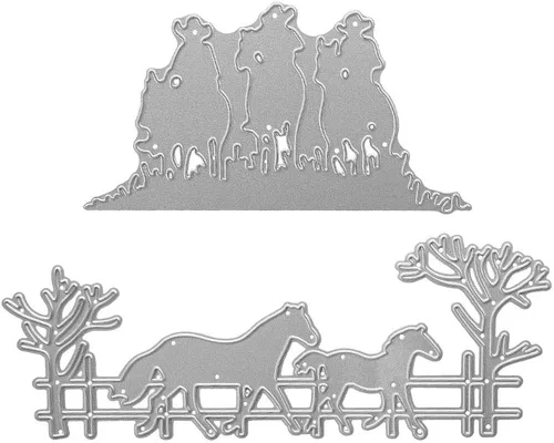 Troqueles de corte de metal para tres hombres a caballo, dos caballos que caminan, troquelados, plantillas en relieve, molde de plantilla para
