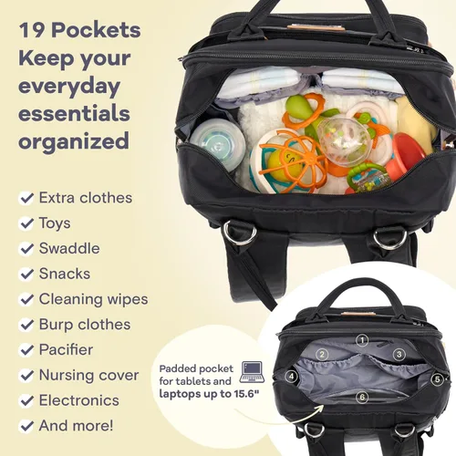 Miniatura 6 de RUVALINO Mochila para Pañales - Bolsa de Bebé Expandible con hasta 50% Más de Capacidad - Bolsa de Artículos Esenciales para Bebé con Cambiador