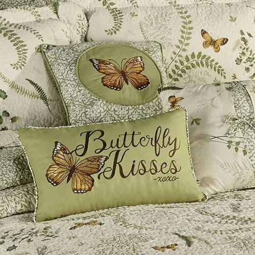 Miniatura 5 de Butterfly Eden - Almohada bordada de besos de mariposa, verde musgo, 14 x 20 pulgadas Mariposa bordada y palabras en rectángulo verde musgo