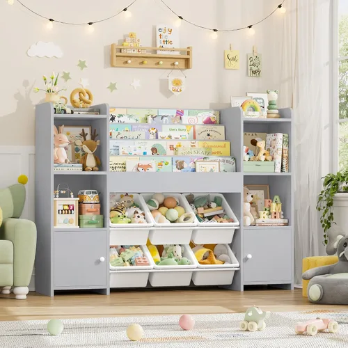 Miniatura 5 de FINETONES Organizador de almacenamiento de juguetes con 6 cubos de juguetes, organizador de juguetes para niños con 6 cubículos, organizadores