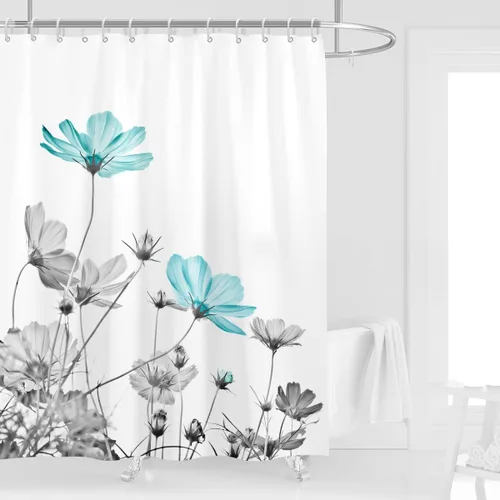 Miniatura 21 de Cortina de ducha de 72" x 72" con flores grises y rosas, gris y blanco, flores silvestres, margaritas, plantas, pintura de tinta, botánica