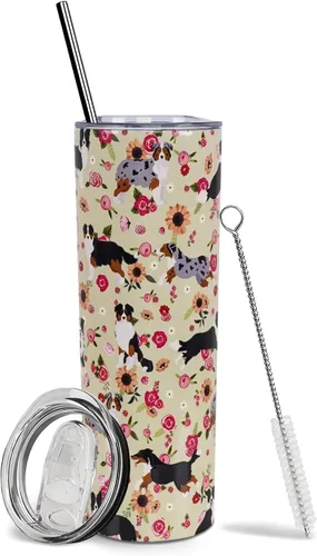 Miniatura 54 de Dachshund - Vaso de viaje aislado de acero inoxidable de 20 onzas con asa y pajilla, regalo para mujer, para el Día de la Madre, a prueba de fugas