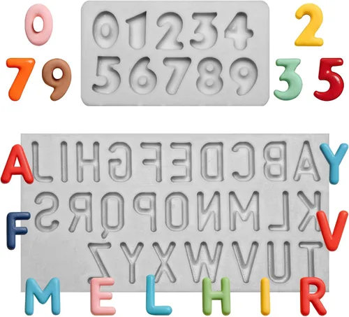 Miniatura 10 de 26 moldes de silicona con letras mayúsculas, 3D del alfabeto número 0-9 moldes de chocolate, para cumpleaños, aniversario, día de San Valentín