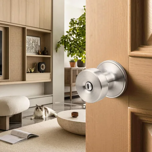 Miniatura 7 de Orger 1 paquete de pomos interiores de níquel satinado, perilla reversible de privacidad con cerradura, pomo redondo sin llave para baño y dormitorio