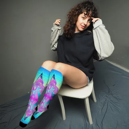 Miniatura 4 de Planta, hongos divertidos, hongos mágicos, calcetines de media pantorrilla, calcetines para botas para mujer, calcetines de altura hasta la rodilla