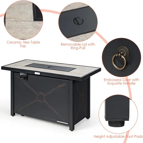Miniatura 4 de COSTWAY Mesa para fogata de propano de 42 pulgadas, mesa rectangular de gas para exteriores de 60,000 BTU con mesa de cerámica, roca de lava