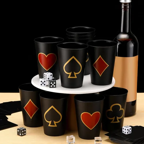 Miniatura 2 de Hoolerry 72 vasos de plástico para fiestas de casino de 9 onzas, decoración de fiesta temática de casino, póker Las Vegas, vaso de chupito, juego