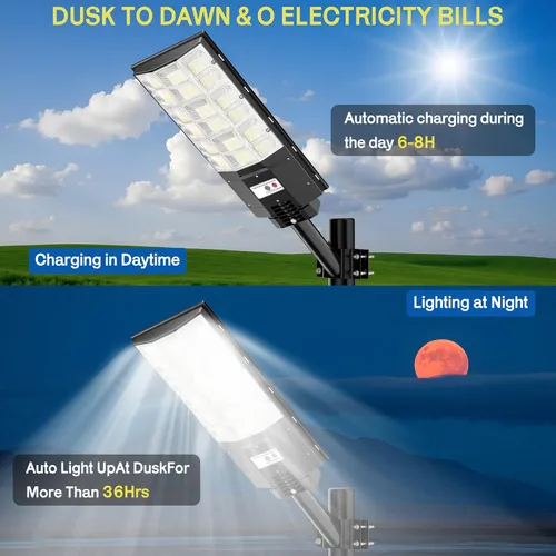 Miniatura 2 de Farolas solares impermeables para exteriores, 6500K 8500W gran angular, luz de inundación LED IP66 del atardecer al amanecer solar con sensor