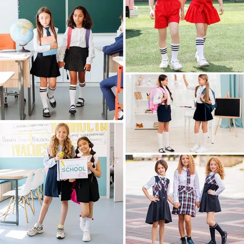 Miniatura 3 de Zando Calcetines deportivos de algodón con tres rayas para niños y niñas, uniforme de tubo, lindo tubo hasta la rodilla