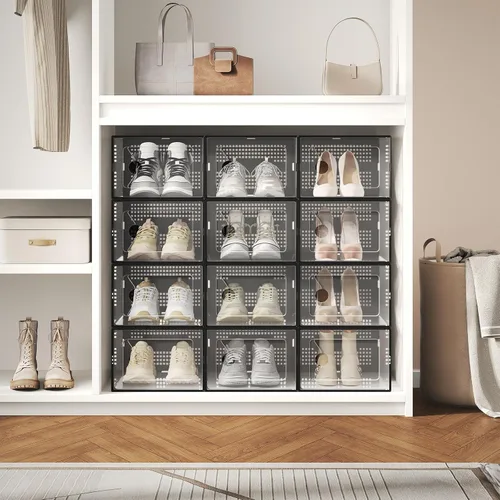 Miniatura 2 de DUMOS Cajas de almacenamiento de zapatos, paquete de 12 contenedores transparentes apilables para zapatos con tapas, organizador de zapatos