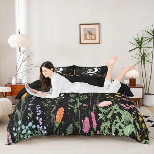 Miniatura 3 de Feelyou Juego de ropa de cama con diseño de galaxia de sol y luna para niñas, tamaño individual, constelaciones, juego de funda de edredón