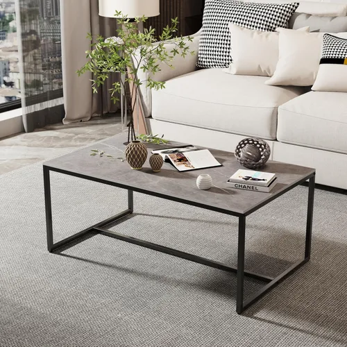 Miniatura 9 de Wisfor Mesa de centro rectangular de piedra sinterizada de mármol con patas de metal para sala de estar, 40 x 24 x 17 pulgadas, gris