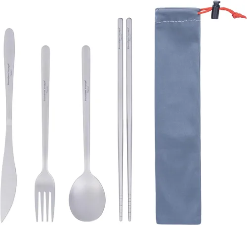 Boundless Voyage Juego de cubiertos de titanio portátil para acampar, palillos, cuchillo, tenedor, cuchara, juego para viajes en casa (juego de 4