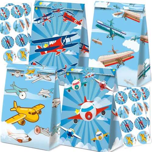 24 Piezas Bolsas de Fiesta de Avión, Suministros de Fiesta de Cumpleaños de Avión, Decoraciones de Fiesta de Avión, Bolsa de Regalo de Avión,