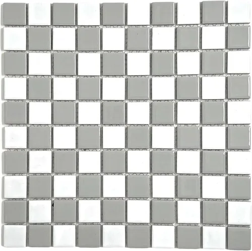 Miniatura 9 de Tenedos Mosaico cuadrado de porcelana a cuadros gris y blanco, aspecto brillante, 1-1/8 x 1-1/8 pulgadas para suelos de baño, paredes, salpicaduras