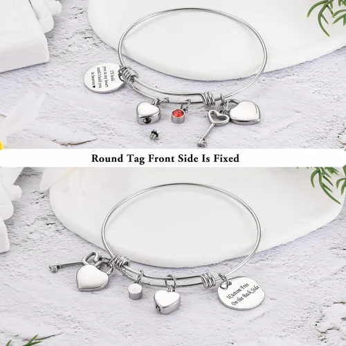 Miniatura 4 de Pulsera de urna para cenizas con forma de corazón para cenizas de acero inoxidable con dije de mariposa o cruz