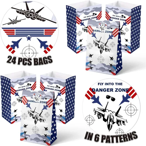 Miniatura 3 de Bolsas de regalo de fiesta de avión de combate Outego – 24 piezas de bolsas de regalo estilo avión de combate con 2 diseños, bolsas de papel