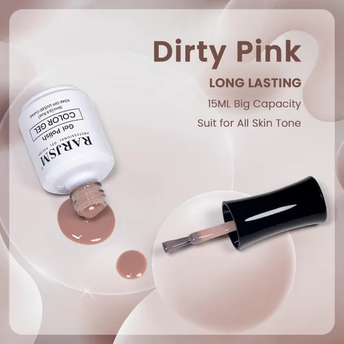 Miniatura 2 de RARJSM - Esmalte de uñas en gel, color rosa sucio nude, 15 ml, requiere secado con lámpara UV o LED, transparente, suave, tono de piel, manicura