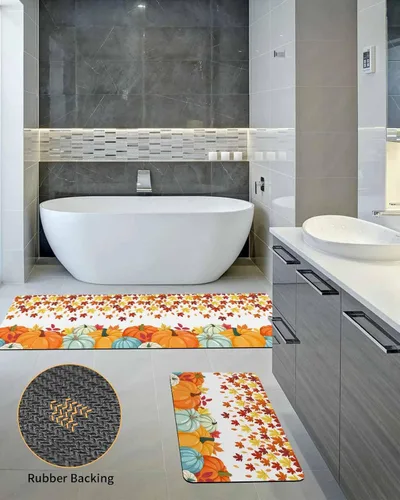 Miniatura 5 de Tapete de baño naranja de Acción de Gracias para bañera, antideslizante, de secado rápido y absorbente, de tierra de diatomeas, para fregadero