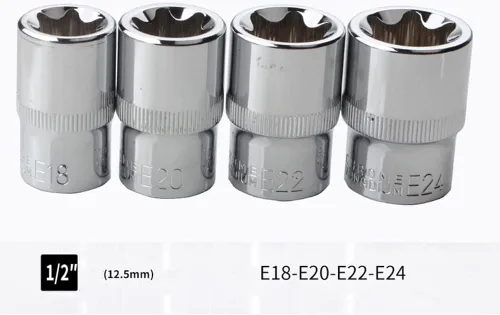 Miniatura 2 de E-Torx Star Socket Set de 14 piezas con funda, 1/4, 3/8, 1/2 pulgadas. Juego de llaves de estrella externas hembra E4-E24 Rojo