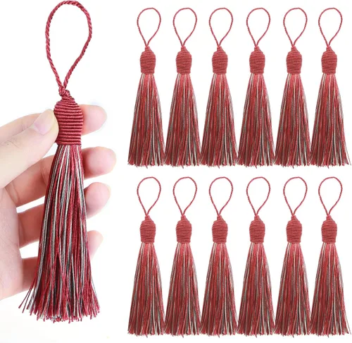 Miniatura 13 de 30 borlas de costura hechas a mano para manualidades, borlas suaves y sedosas de 5.7 pulgadas con lazo de cordón de 2.6 pulgadas para decoración