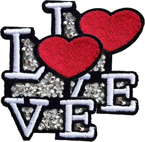 Parche de amor con diamantes de imitación, 2 piezas de parche para planchar con corazón rojo, parches decorativos para bricolaje, accesorios