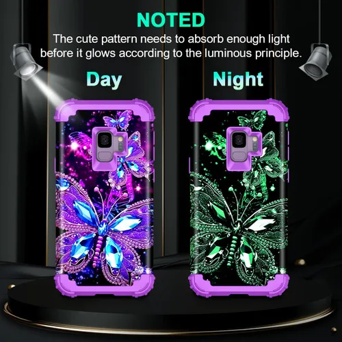 Miniatura 2 de Miqala Funda para Galaxy S9, brilla en la oscuridad, tres capas, resistente, a prueba de golpes, protección de cuerpo completo, parachoques