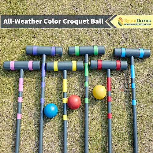 Miniatura 5 de SpexDarxs Juego de croquet de lujo para seis jugadores, juego de croquetas de 35 pulgadas con mazos de madera de primera calidad, bolas