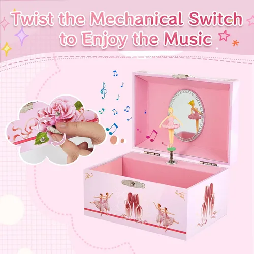 Miniatura 7 de Joyero musical de bailarina con bailarina giratoria para niñas, juguetes para niños, caja de música, para edades de 3 a 10 años, regalos