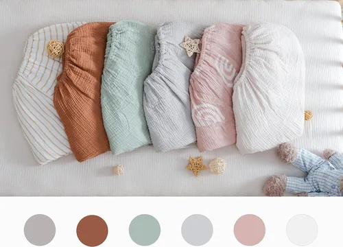 Miniatura 7 de Meracorallo Sábana bajera ajustable de muselina para cuna, suave y transpirable, para colchones estándar para cuna y niños pequeños (niebla)