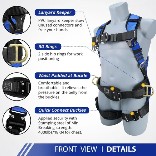 Miniatura 2 de TRSMIMA Arnés de seguridad para protección contra caídas, kit de arnés de techo para hombre, arnés de construcción de cuerpo completo con cordón