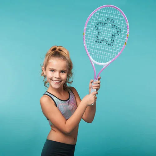 Miniatura 6 de AMA SPORT Raqueta de tenis para niños pequeños, kit de iniciación de raqueta de tenis de 17 a 25 pulgadas para niñas y niños con bolsa de nailon Rosa