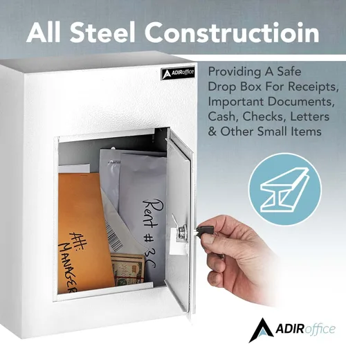 Miniatura 7 de AdirOffice Caja fuerte para colgar a través de la pared, acero grueso duradero con canal ajustable, bóveda de correo para casa, oficina, hotel