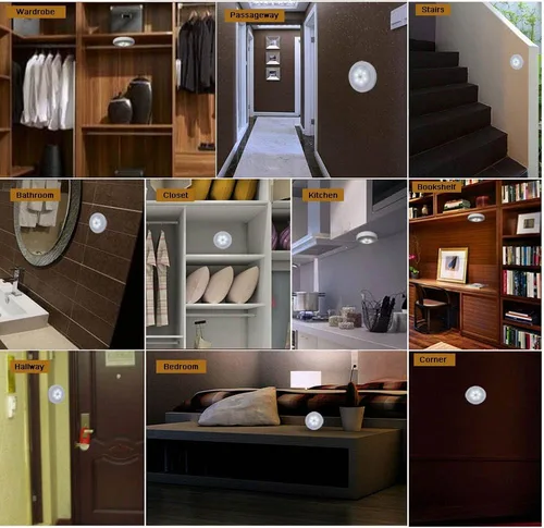 Miniatura 6 de 3 piezas de luz con sensor de movimiento para interiores, Searik luz nocturna LED magnética alimentada por batería, luces para escalones, luz