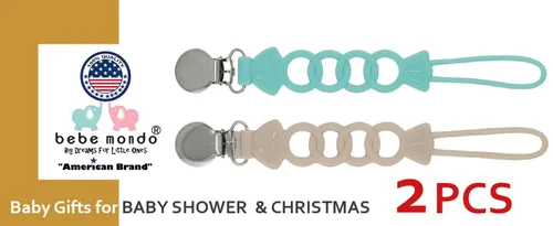 Miniatura 9 de Pinza para chupete de silicona para bebés, niños y niñas, para recién nacidos, cumpleaños, baby shower, juego de 2 con clip de metal (peces)