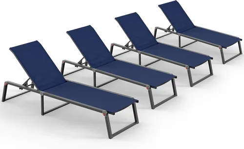 Miniatura 16 de Silla de Salón de Aluminio para Exterior, Sillas de Salón Plegables y sin Montaje para Patio y Piscina, Silla Reclinable de 5 Posiciones para Blanco