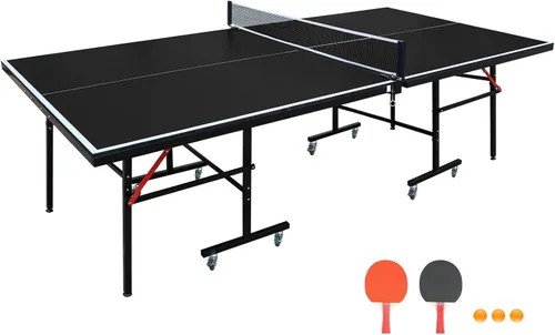 Miniatura 16 de IUNNDS Mesa de tenis de mesa portátil de 6/8/8.5/9 pies, juego de ping pong plegable para interiores con red y juego de postes, 2 paletas y 3 pelotas