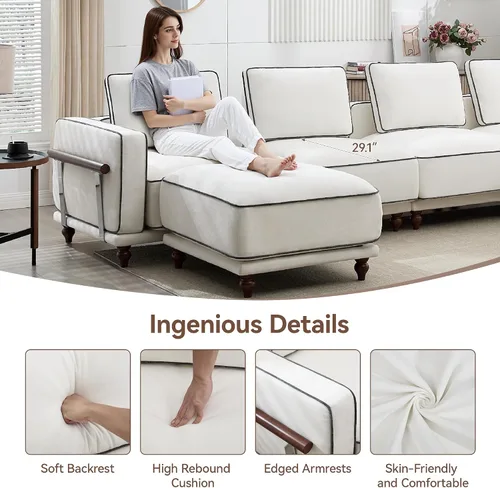 Miniatura 3 de Otomano cuadrado de 35'' para sofá seccional modular, otomanos tapizados y móviles con reposapiés para sala de estar, dormitorio, chenilla blanca