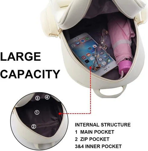 Miniatura 35 de ZGWJ Mini mochila de cuero con moño, mochila pequeña, linda mochila casual de viaje para niñas y mujeres, M, Mochilas tipo mochila