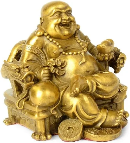 Miniatura 2 de Estatua de Buda Fengshui para la suerte y la felicidad, Dios de la riqueza, Buda riendo en la silla del dragón del emperador, estatuas budistas