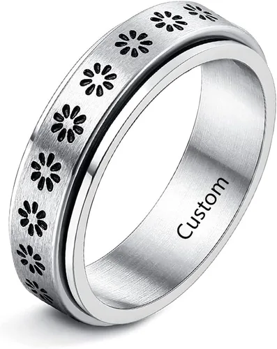 Miniatura 13 de Anillos giratorios personalizados de acero inoxidable para mujeres y hombres, juego de anillos de banda para ansiedad, sol, luna, estrella, anillo